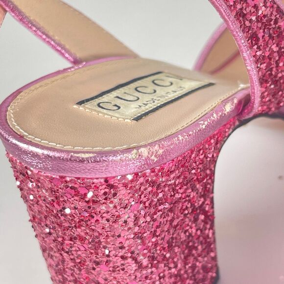 Gucci Horsebit Glittered Sandals - Pink | Women's 37.5 or US 7 - Picture 8 of 12